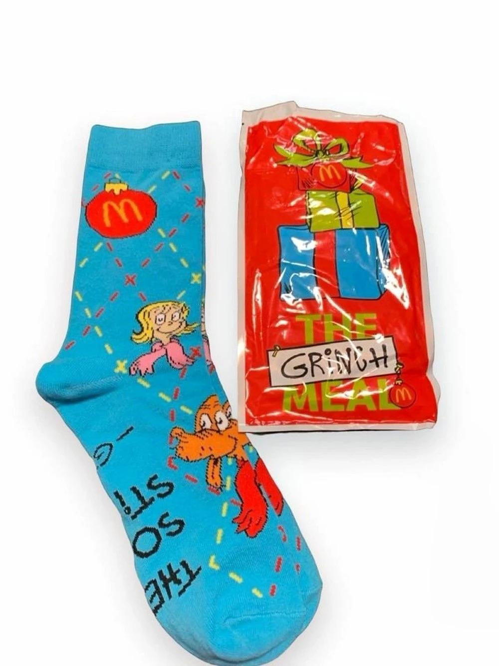 2025 McDONALD'S Grinch Socks Christmas Adult Happy Meal Blue Socks